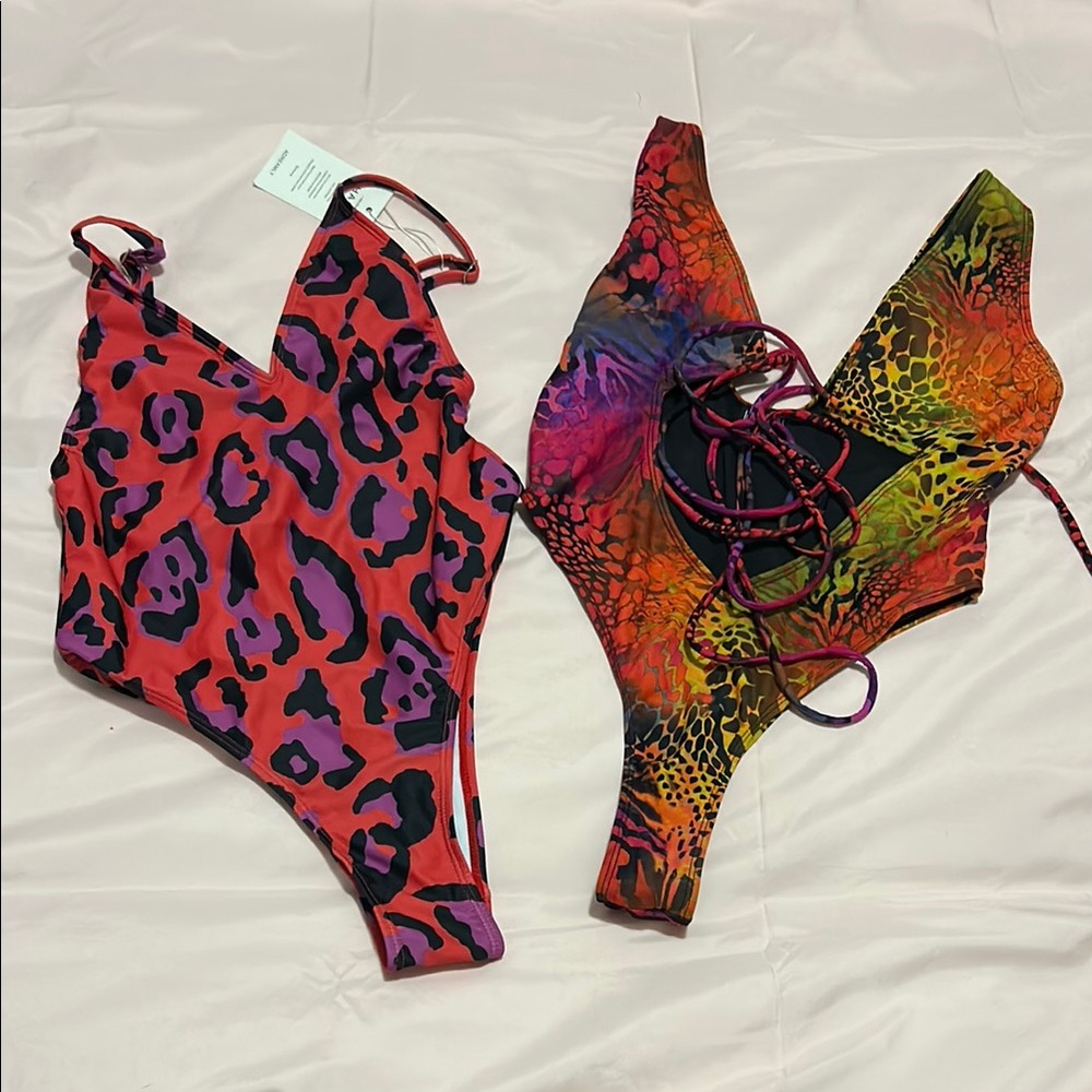 Vibrant Animal Print Swimsuits lot of 2 swim M